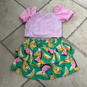 NWT Old Navy Girls 10-12 Pink Eyelet Top and Green Fruit Print Skort Lot Skirt